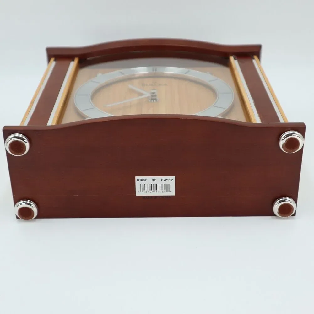 Bulova Empire Bamboo Mantel Clock Quartz 9.5 x 10 Inches Brown Silver